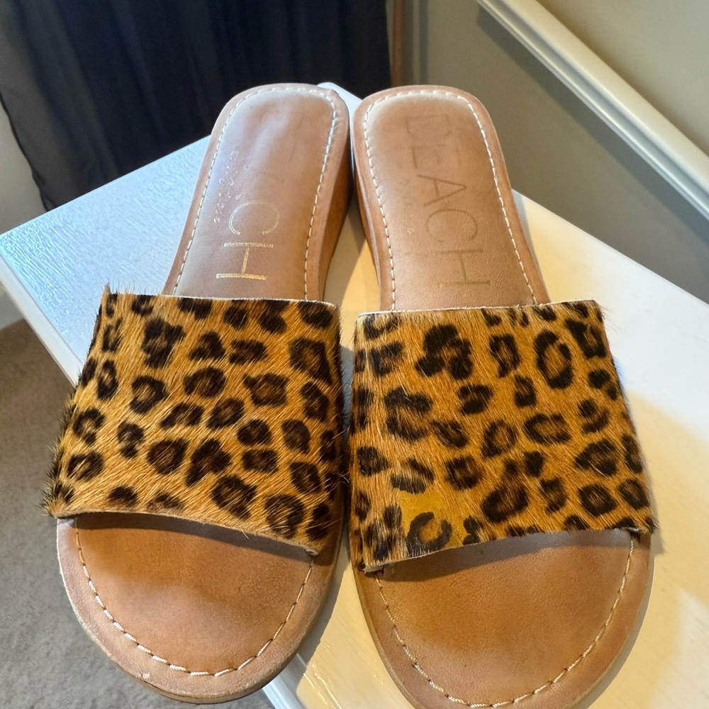 Matisse Leopard Print Slide Sandals with wedge heel